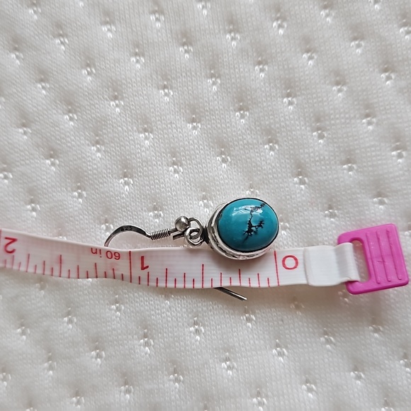 Vintage Turquoise Teardrop Sterling Silver Earrings - Picture 6 of 7
